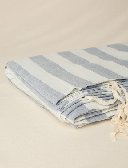 Capa de Edredom Linho Riscas em Azul - Queen