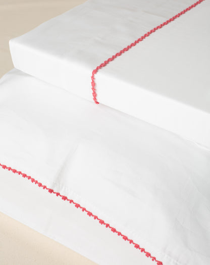 Jogo de Lençol Elba com Bordado na cor Rosa - Solteiro