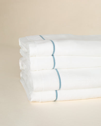 KIT CAMA E BANHO - Puglia com Bordado Azul Mar - Queen