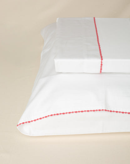 Jogo de Lençol Elba com Bordado na cor Rosa - Solteiro