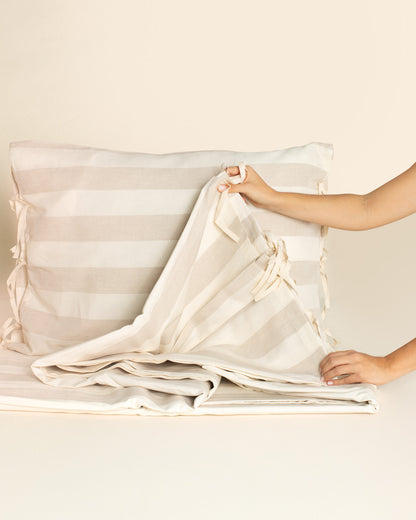 Capa de Edredom Linho Riscas em Bege - King